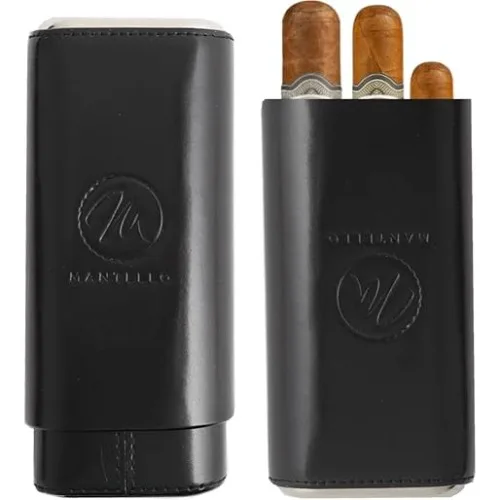 Mantello black leather cigar travel case