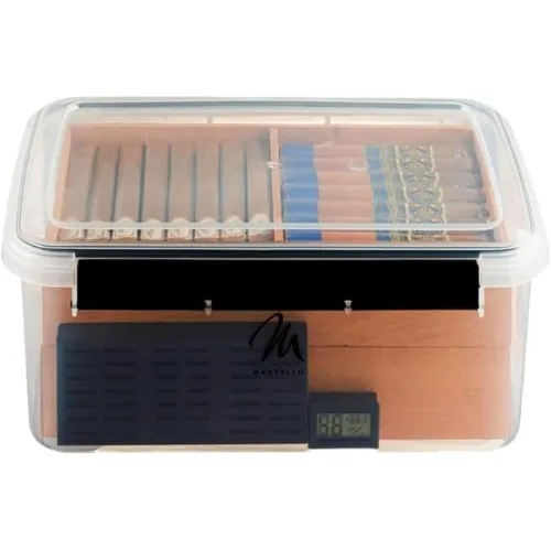 Mantello Cigar Tupperdor with Spanish-cedar trays and digital hygrometer